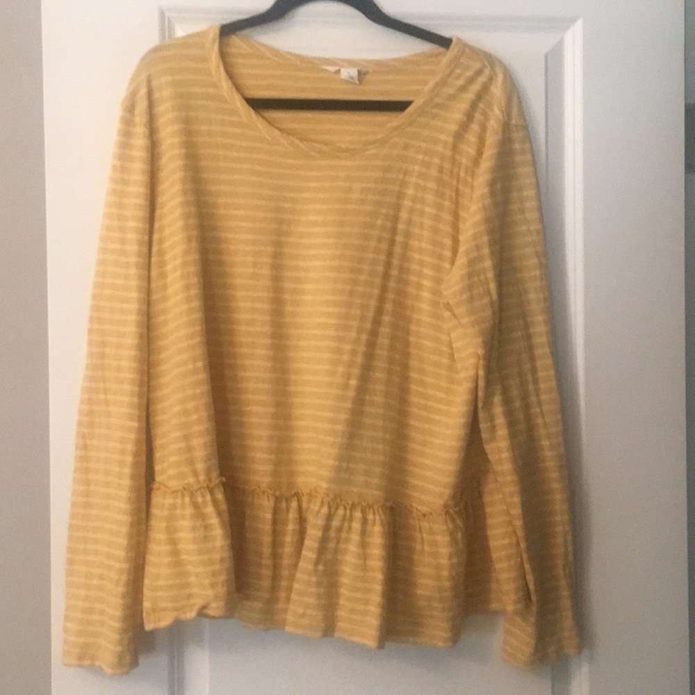 Caslon XL peplum yellow stripe T-shirt